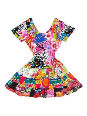 90s Vintage Jams World Floral Polka Dot Ruffle Skirt Kidcore Dress